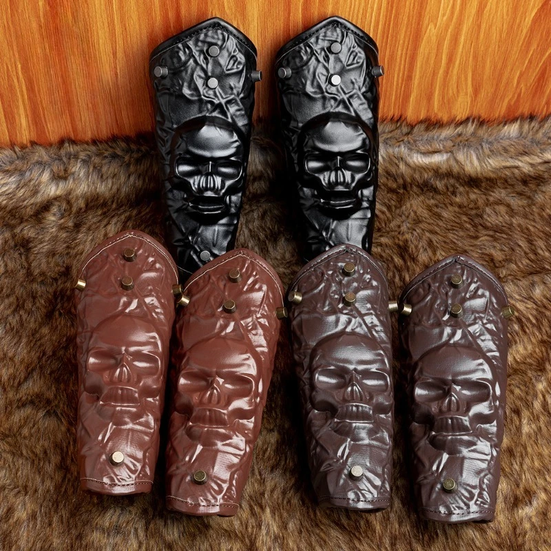 

Эдвинговые кожаные наручные щитки на Хэллоуин, готические наручи с черепом, вечерние перчатки для косплея, ретро-готические браслеты, уличная броня