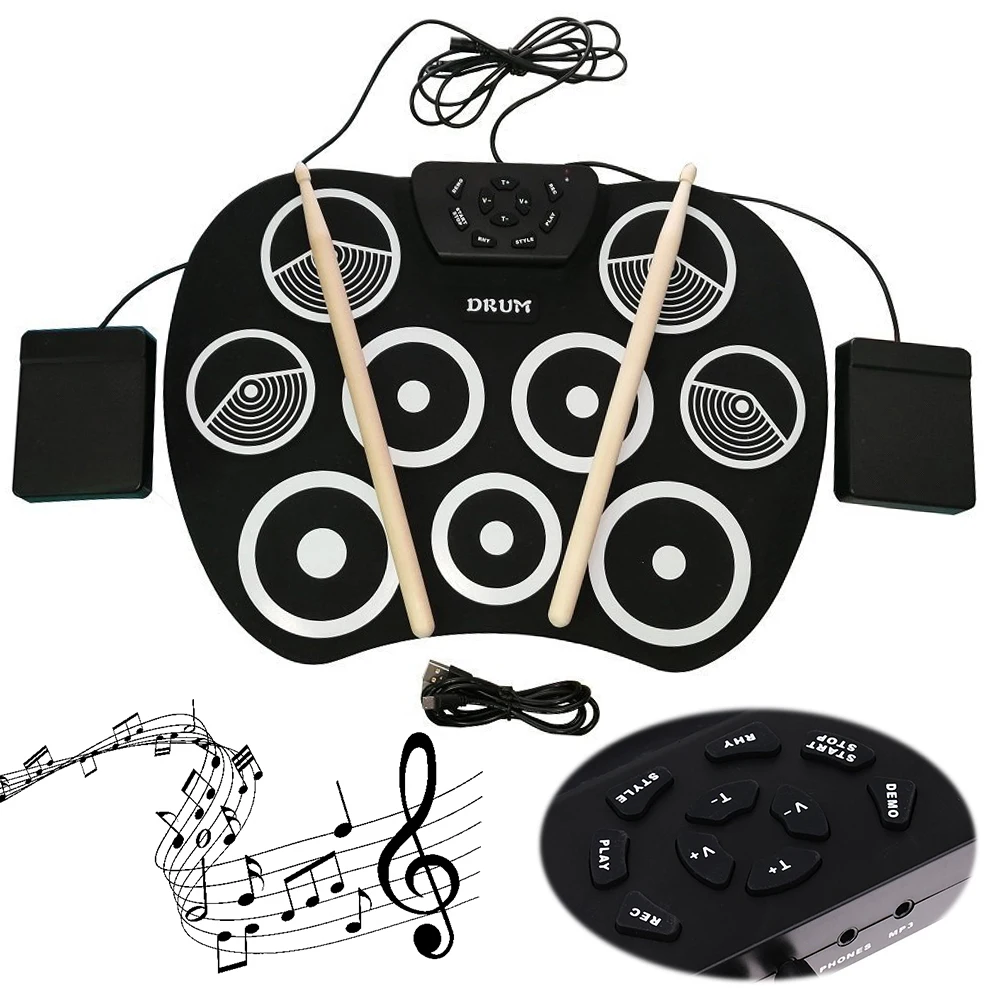 Electronic Drum Set with Drum Sticks and Pedals Portable Drum Kit 9-Pad Electric Drum Set for Kids Xmas Birthday Gift