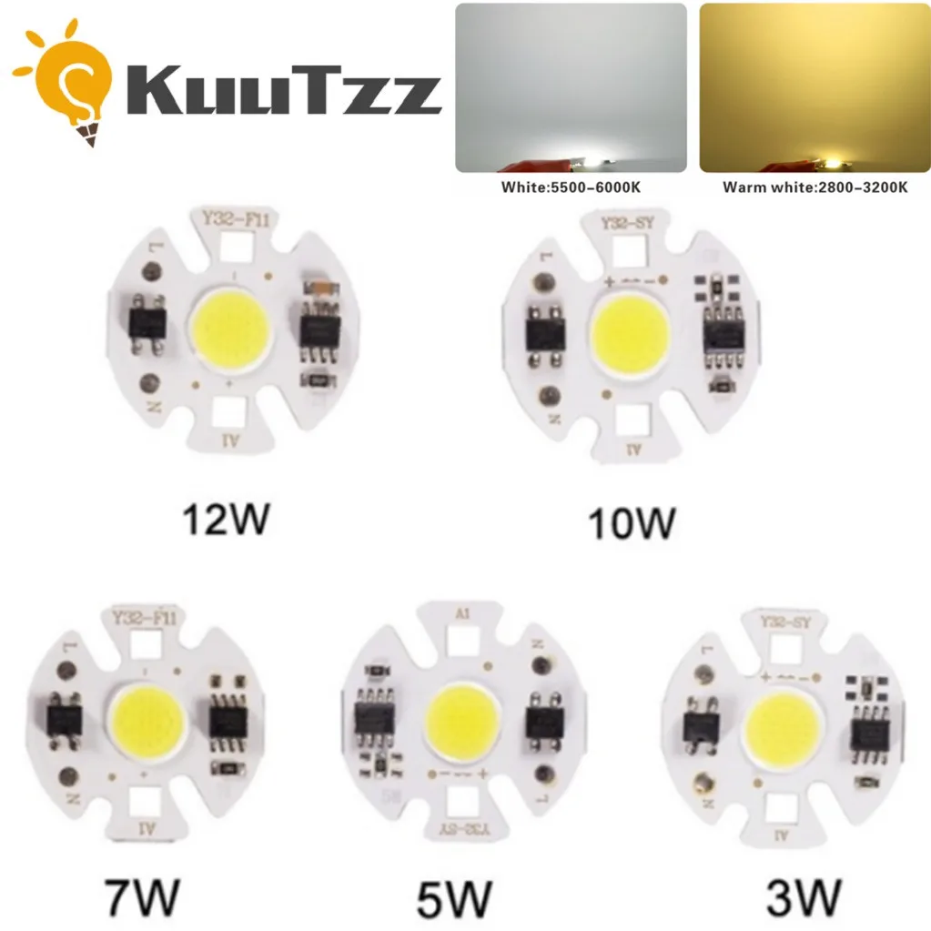 Iluminação DIY, 3W, 5W, 7W, 10W, 12W, 110V, LED COB Chip Bulb para Luz de Inundação, Smart IC Chip, Não Precisa de Motorista, 220V, Y32