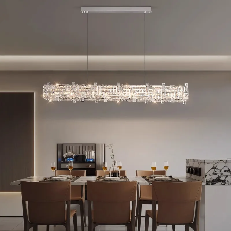 

BOSSEN Two Layer Rectangular K9 Crystal Chandelier Modern Dimmable Ceiling Light Gold Pendant Lamp for Luxury Villa interior