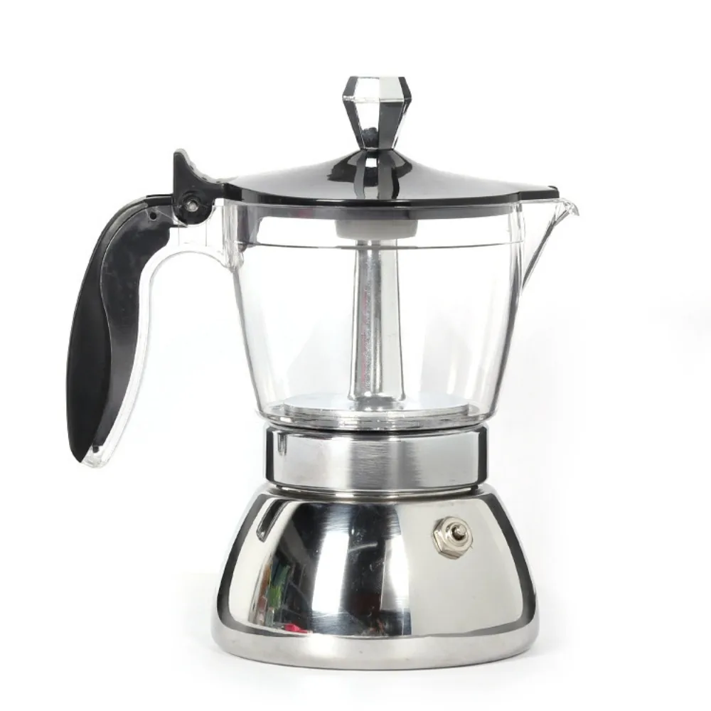 

4/6 Cups Visible Moka Pot Stainless Steel Transparent Pot Body Coffee Maker Pot Universal Espresso Italian Coffee Machine Gift