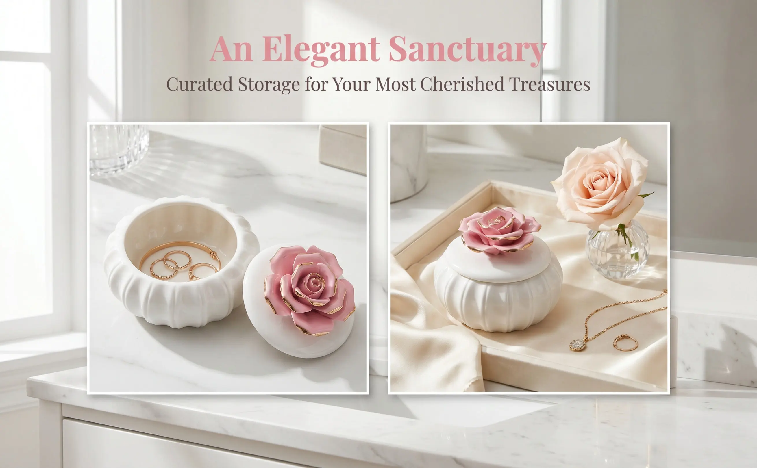 1Pcs Nordic Hand-Painted Ceramic Jewelry Box Rose Pattern Sealed Storage Jar Decorative Home Organizer Gift Ceramic Storage Jar