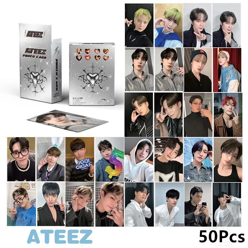 kpop album ateez laser card holografico photo card lomo card seonghwa yunho colecao girl gift cartao bonito da foto novo 50 pcs 01