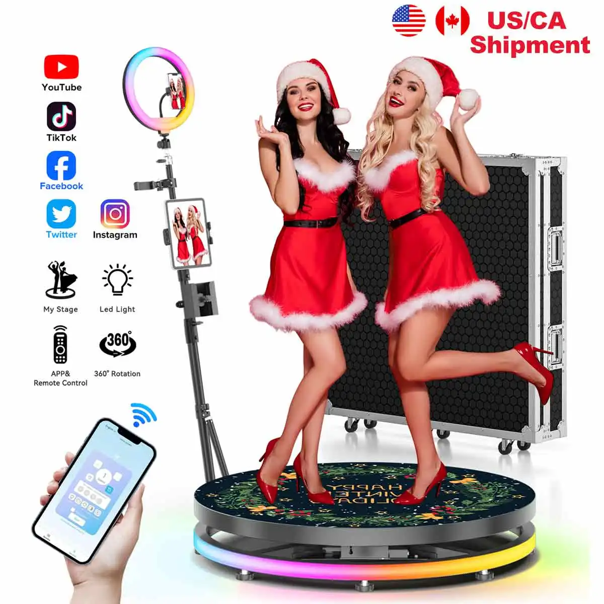 

360 Photo Booth Machine with App Control Automatic 360 photo Booth Machine Selfie Rotating 360 Photo Booth for Christmas Events