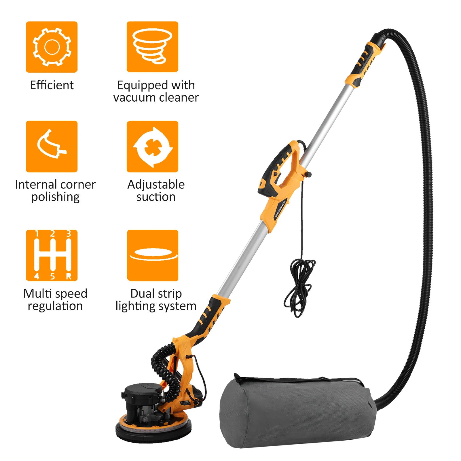 5 Variable Speed 800-1800 RPM Wall Sander with Extendable Handle 20 Pcs Sanding Discs 1390W Electric Sander Drywall Sander