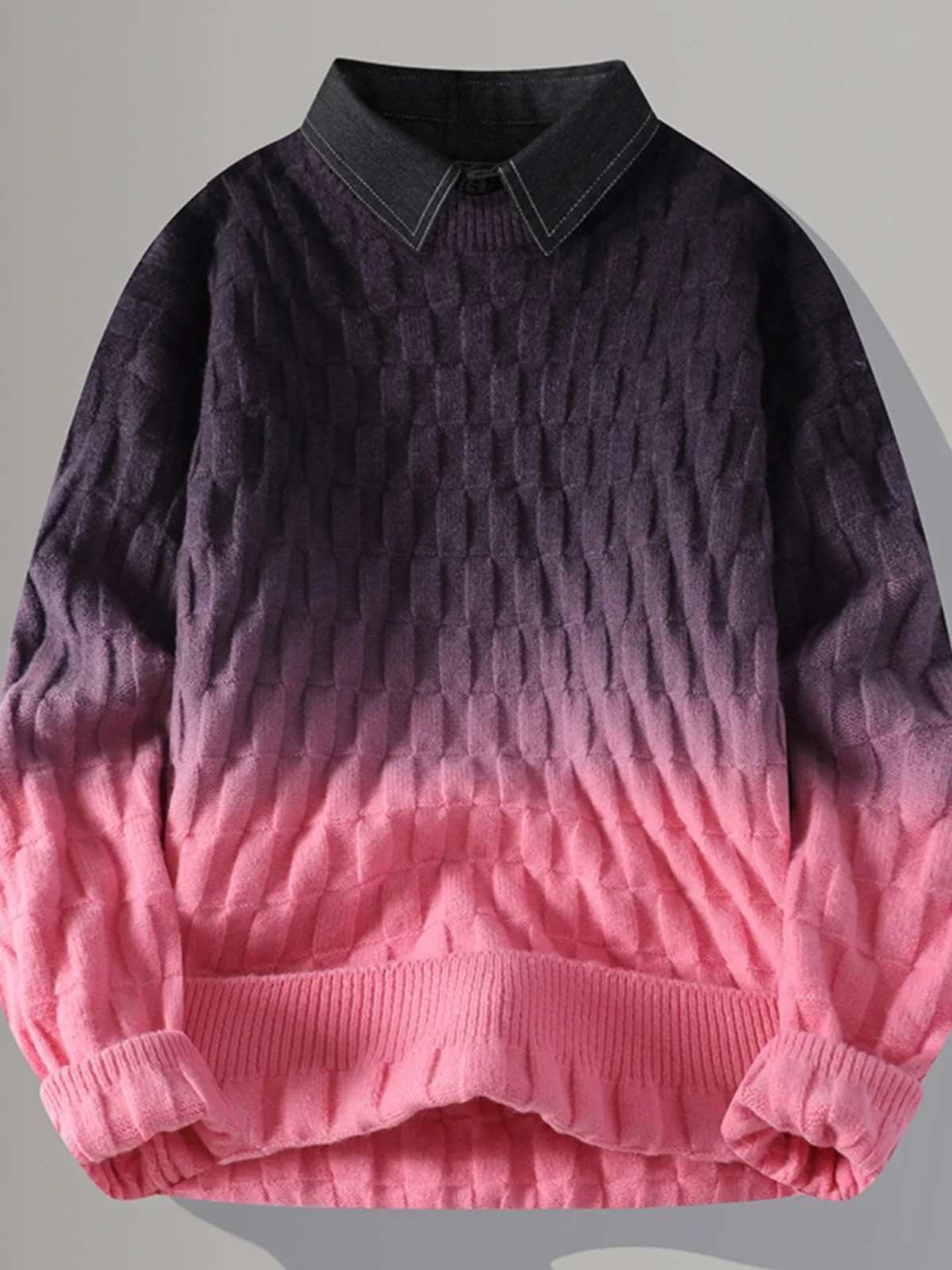 

aduated Color Thiened Knitwear for Men Winter Faionable Ci Casual Long Sve irt Collar Single-Piece Warm Sweater