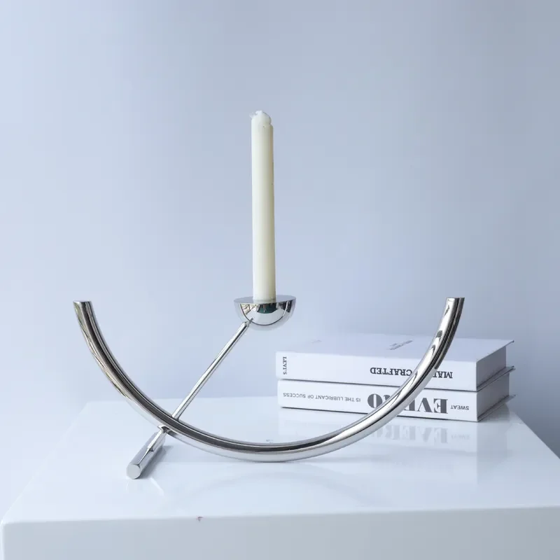 Modern Minimalist Metal Candle Holder Stainless Steel Desktop Ornament for Living Room Salon Shop Display Decor Soft Home