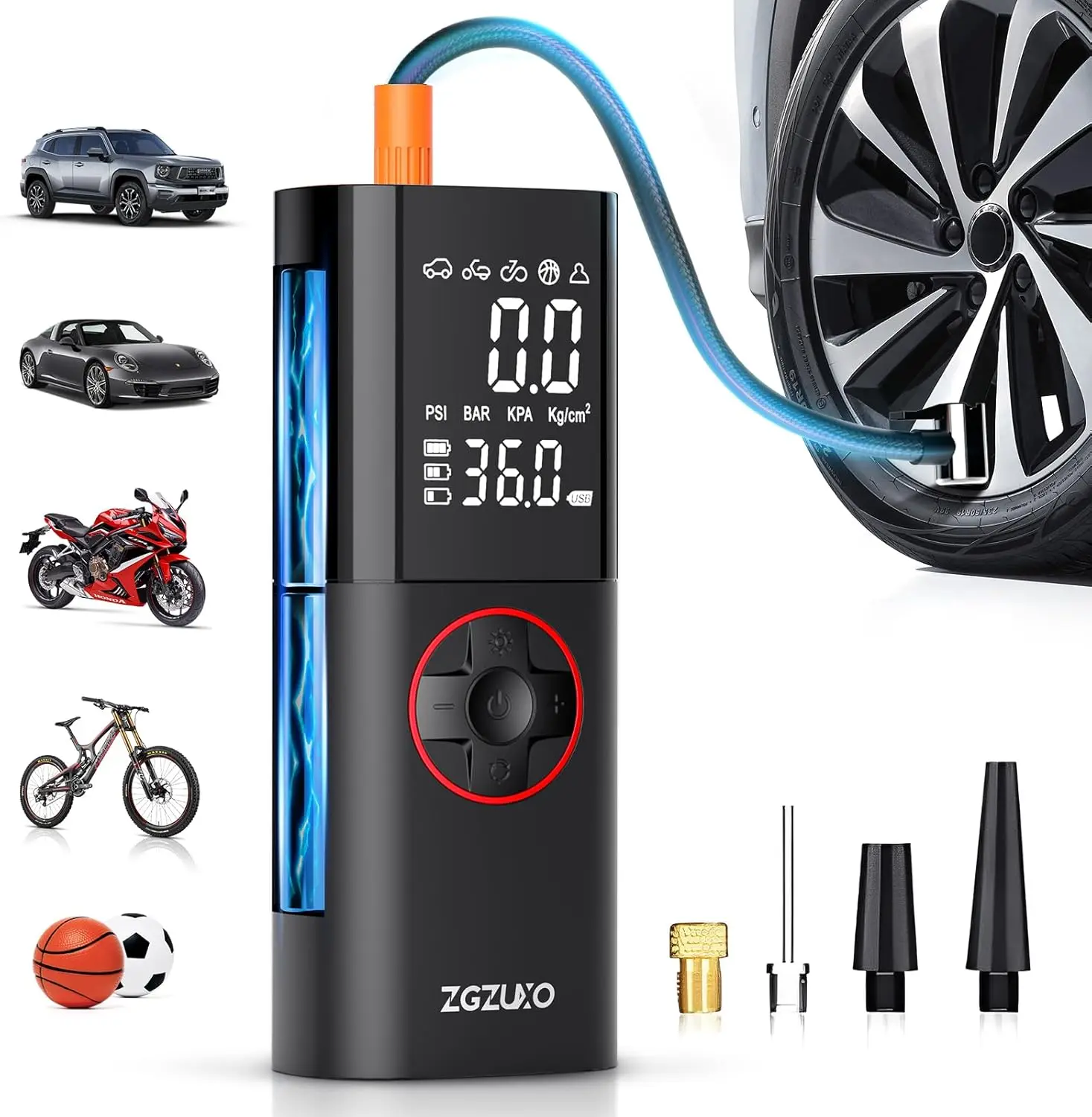 

Portable Tire Inflator 150PSI Rechargeable Air Pump with LCD Gauge for Cars, Motorcycles, Bikes, Balls
