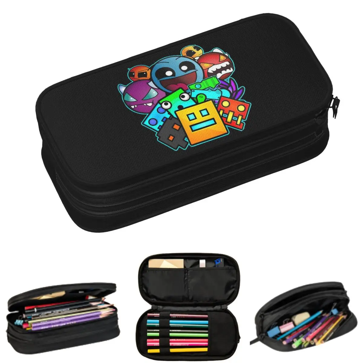 Geometry Dash Game Music Cute Geometric Pencil Cases for Students School Pen Box Pencil Bag Big Capacity Pencil Pouch