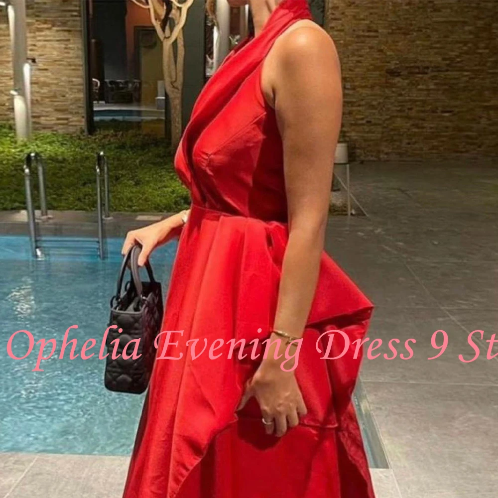 Customized Temperament Halter Satin Sleeveless Evening Dresses Elegant A-Line Floor Length Celebrity Gowns Vestido De Noche