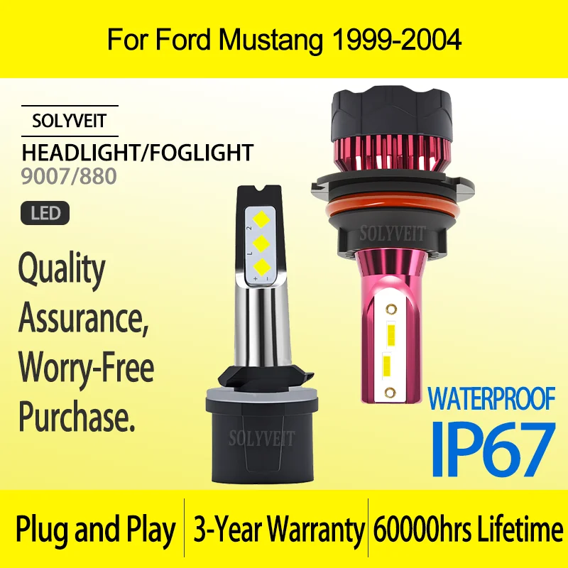 

Enhanced Night Vision Dustproof & Waterproof 9007 880 LED HEADLIGHT FOGLIGHT For Ford Mustang 1999 2000 2001 2002 2003 2004