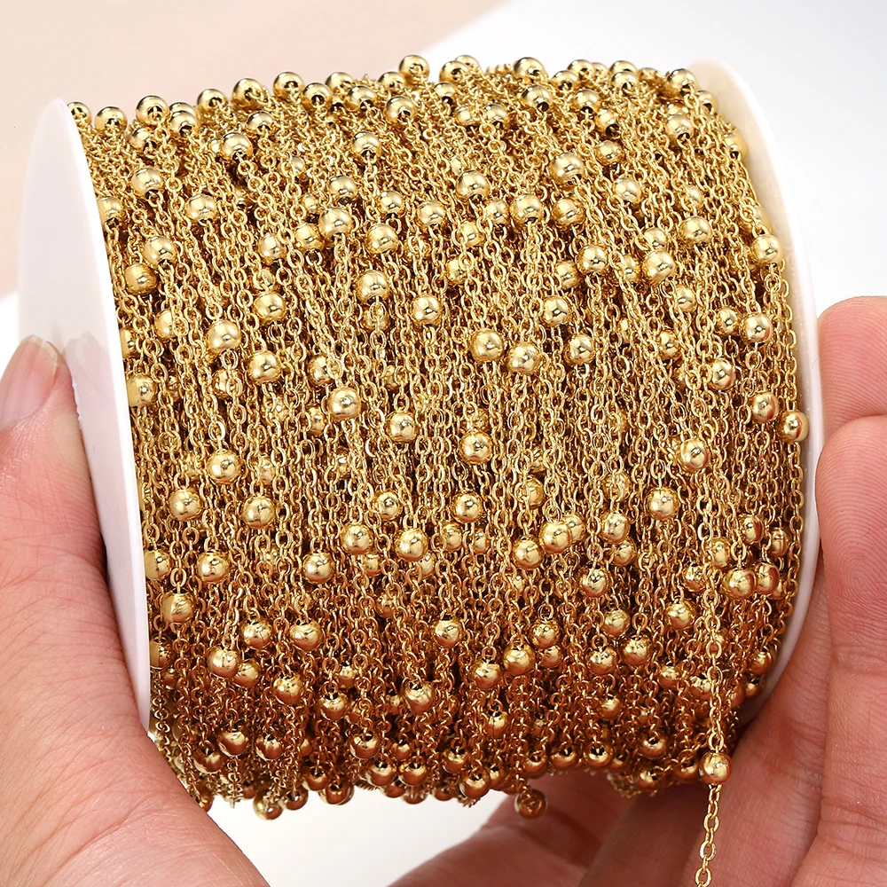 Kein Verblassen, 2 Meter 1 Meter Edelstahl-Perlenketten für Schmuckherstellung, DIY-Halsketten, Armband-Zubehör, handgefertigte Kugelkette – Detail 3