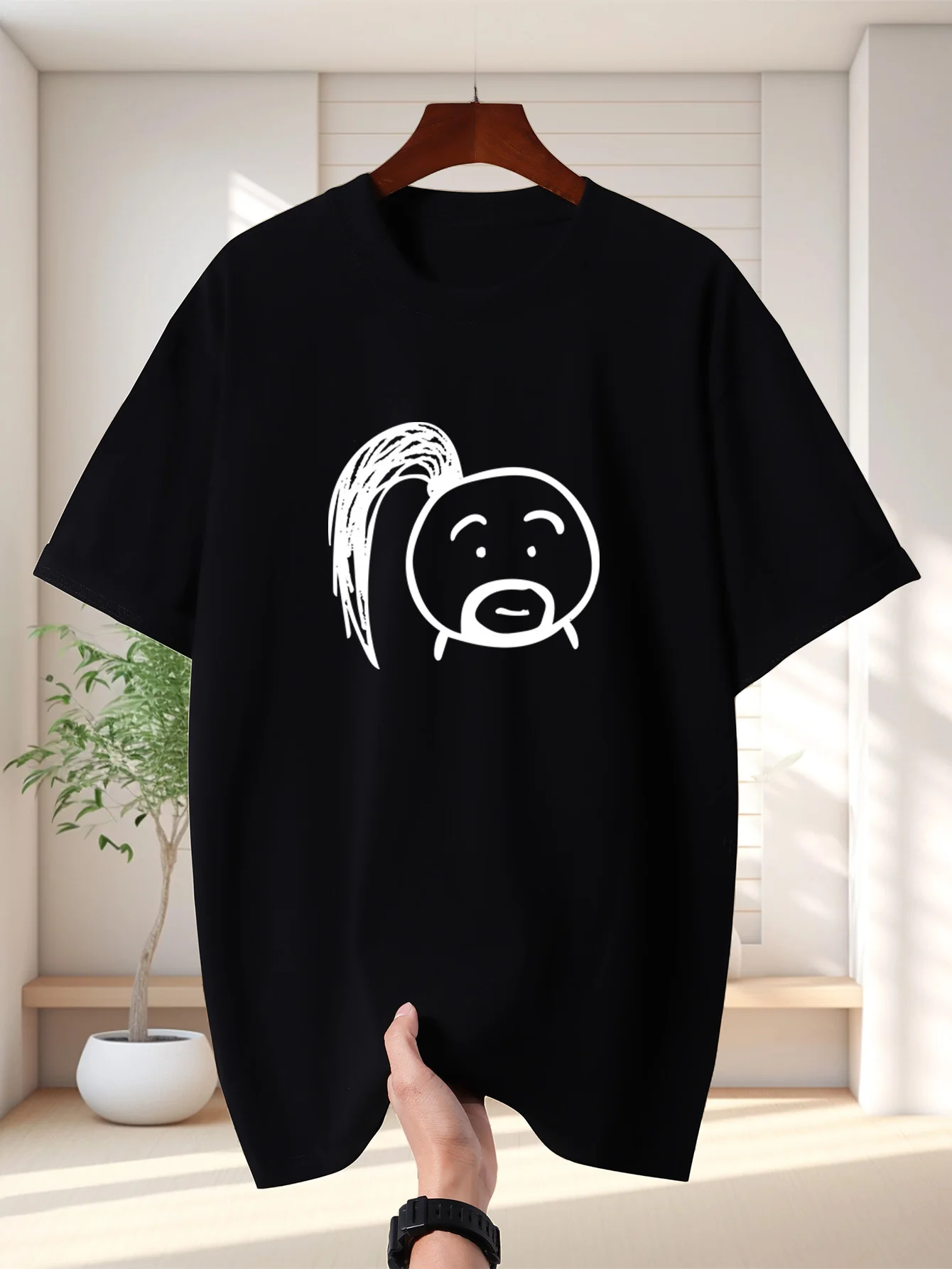 Doodle Ponytail Graphic T Shirt For Men Funny Stick Figure Crew Neck Tee Cute Meme Art Theme Casual Male Daily Outfit Tops
