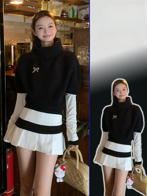 

plus Size Women's Pure Desire Sle Sweater Skirt Set High Waist Pleated Boting Top Spring Autumn New Arrival Casual Faion