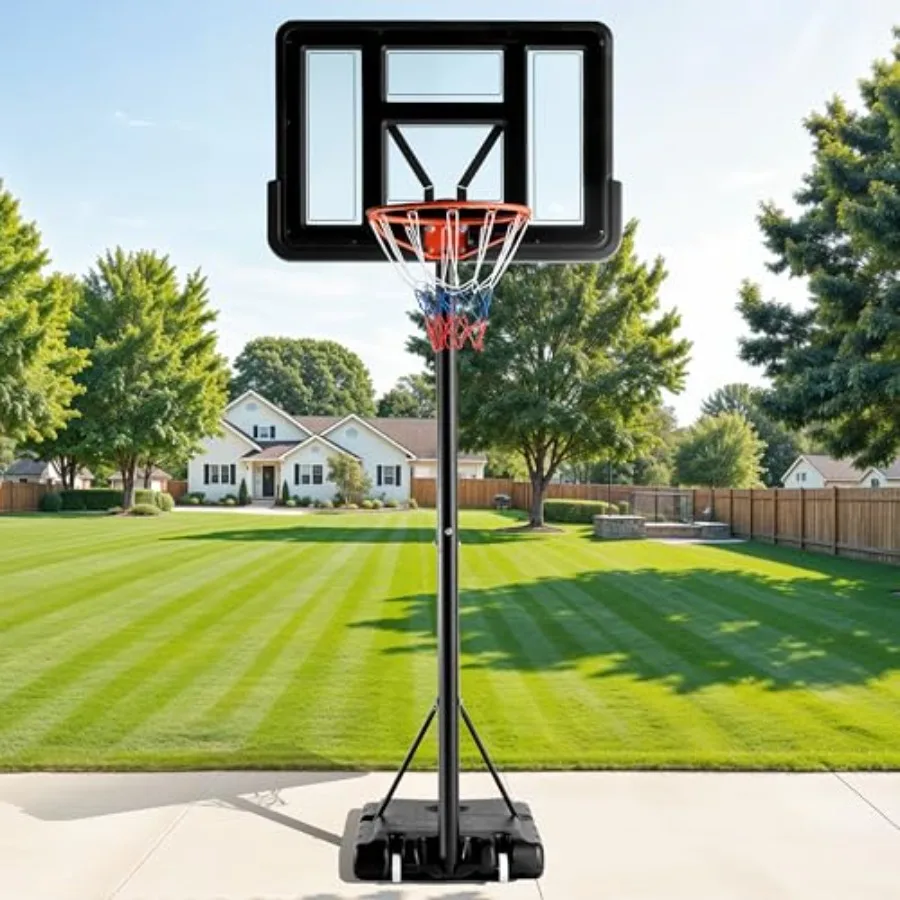 

Outdoor adjustable basketball hoop 4.2-10ft portable court system for kids youth adults, shatterproof 44-inch backboard, fillab