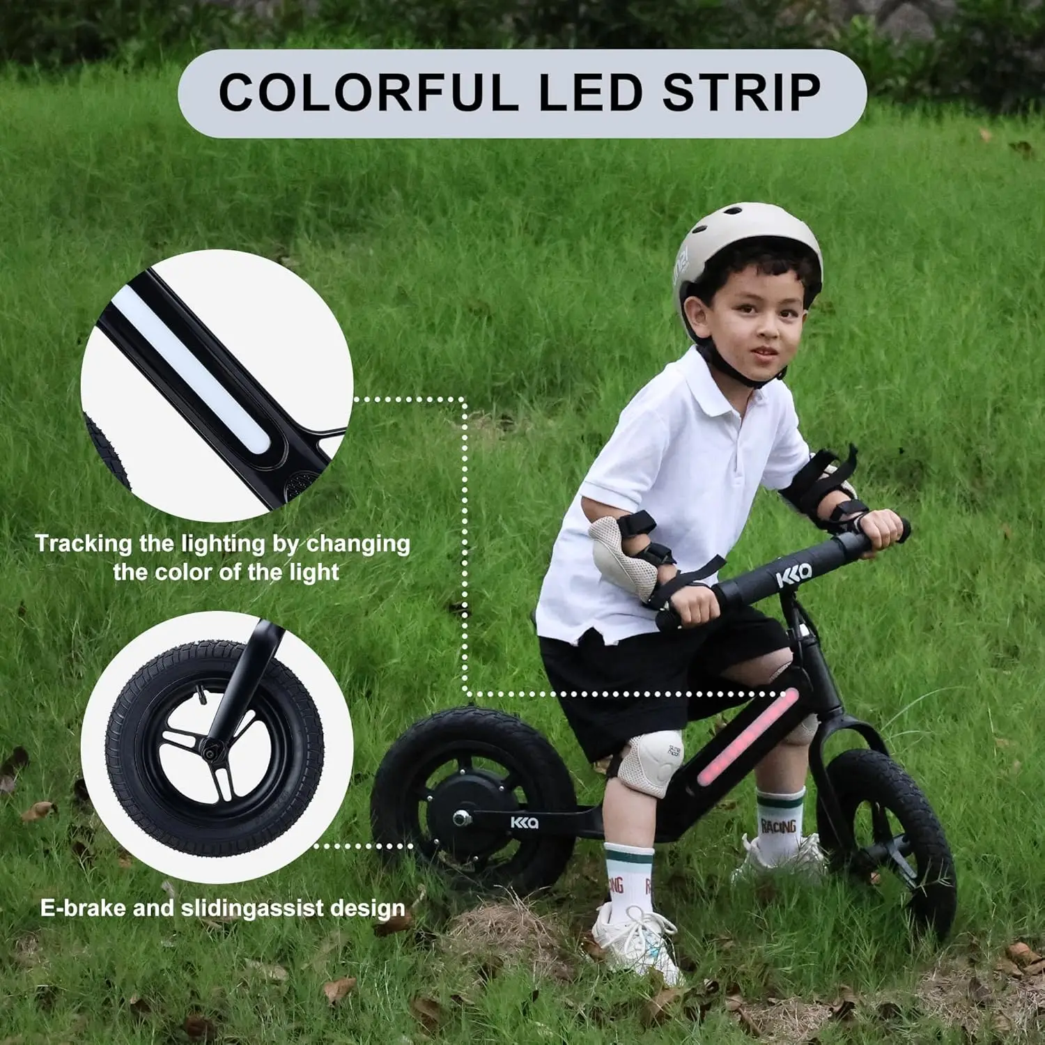 Vélo d'équilibre électrique léger pour enfants âgés de 3 à 6 ans, 2 modes de sécurité, vitesse maximale 9MPH, vélo électrique à moteur 180W