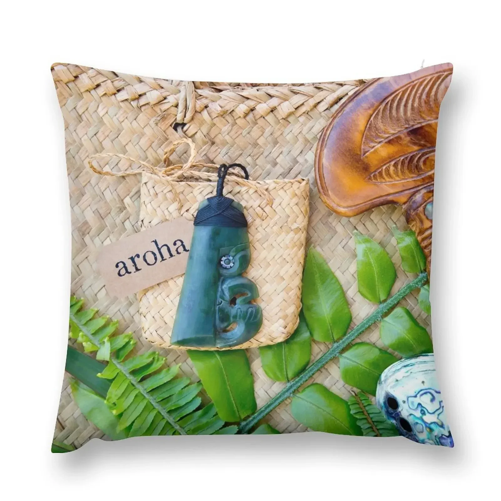 NZ Maori Theme - Toki Tiki Pounamu Greenstone And Patu Throw Pillow Sofa Covers pillow