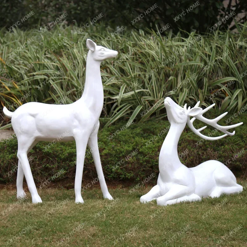 Fiberglass Plum Blossom Deer Decoração, Resina Simulação, Jardim ao ar livre, Escultura Paisagem, Casamento Cervo branco