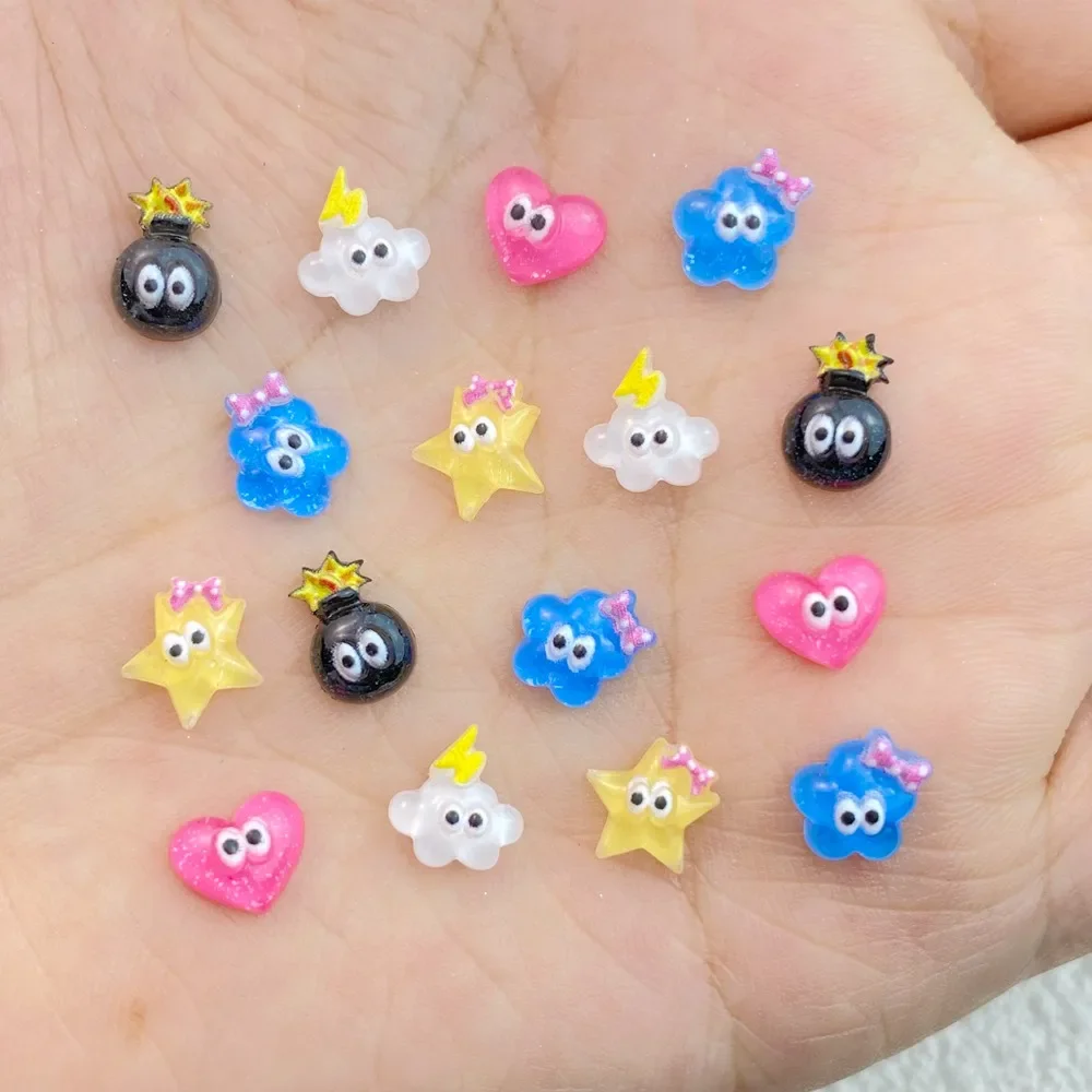 60 Stück niedlichen Mini-Cartoon herzförmige Sterne, Wolken, Bomben 3d Cabochon DIY Schmuck Ornament Maniküre machen dekorieren Zubehör