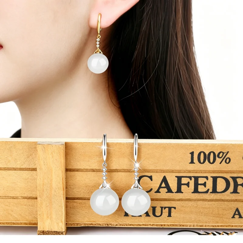 Pendientes de Plata S925 con Ágata, Pendientes Redondos de Ágata de 12 mm con Acento de Circonita Cúbica, Joyería Elegante para Mujer