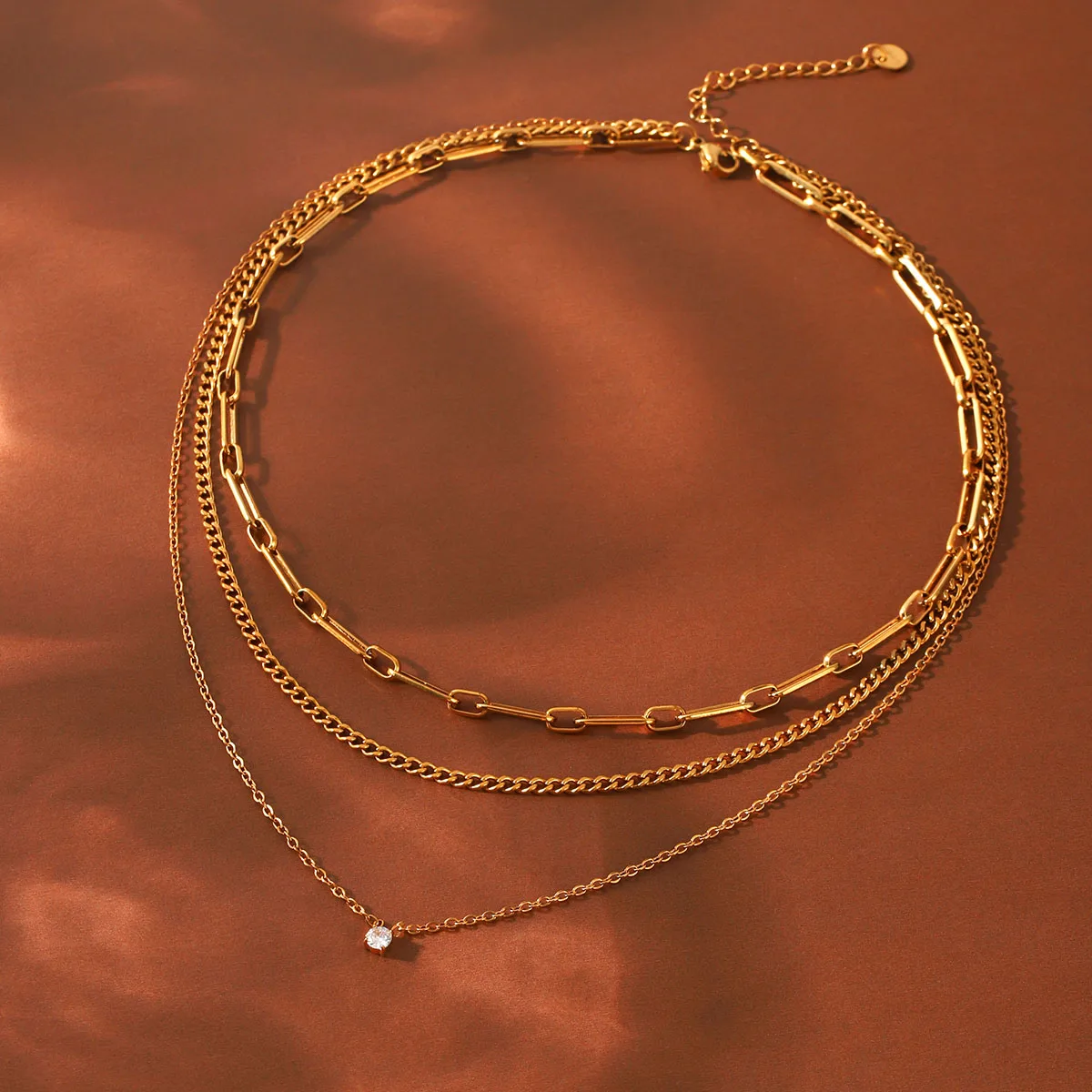 Mehrschichtige Gliederkette Halskette 18K Vergoldet Edelstahl Damen Minimalistisch Wasserdicht Anlaufbeständig Tägliches Collier Acero – Detail 6