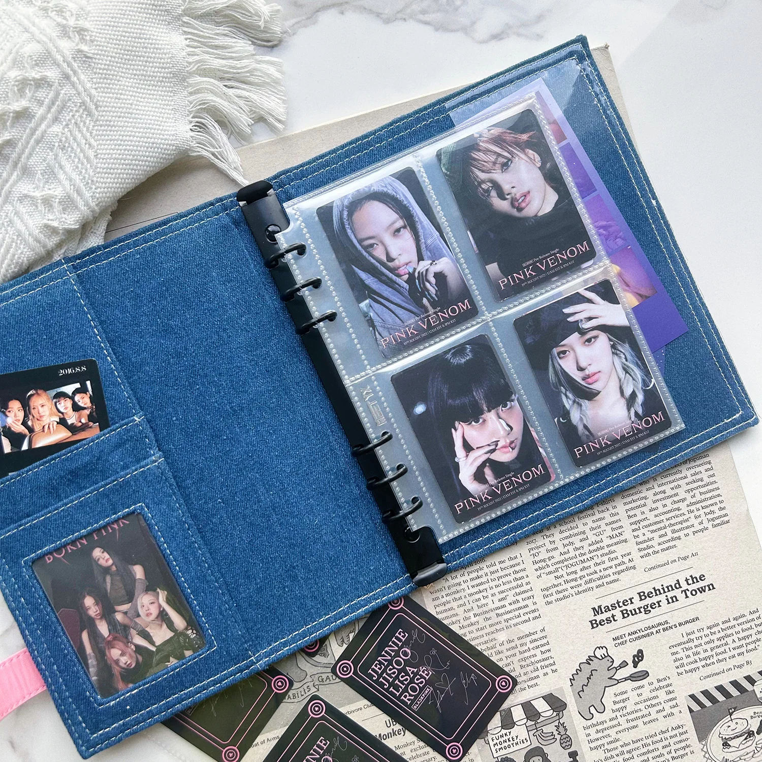 Jeans A5 Binder Pink Button Photocard Holder Kpop Kawaii Notebook Idol Photo Album 3inch Photocards Collect Book