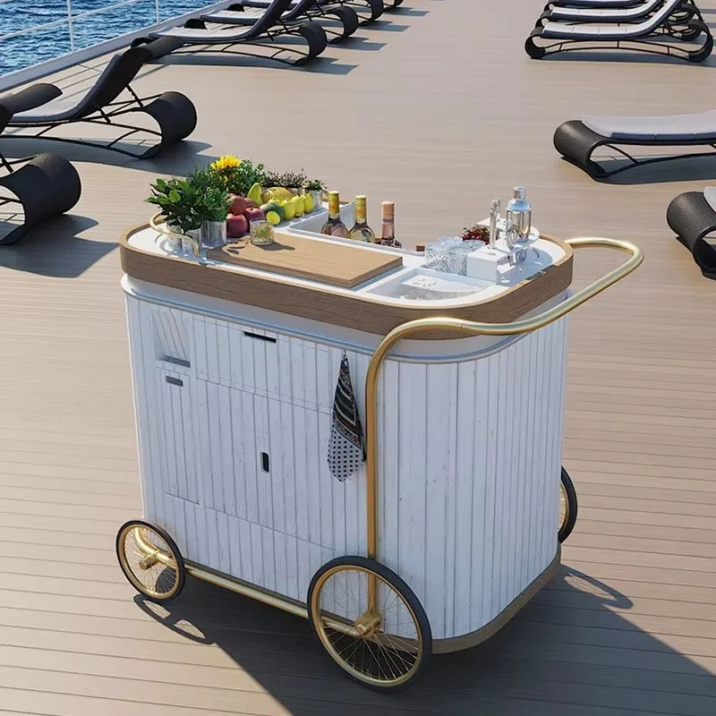 Custom Metal Champagne Cart Mobile Wine Cart with Wedding and Event Wheels