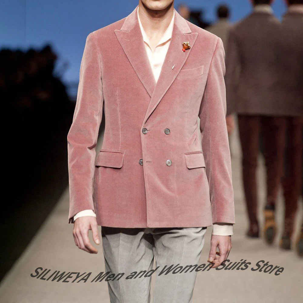 

Graceful Pink Velvet Men's Suits Double Breasted Blazer Slim-Fit Formal 2Piece(Jacket+Pants) Set Elegant Evening Party Costume