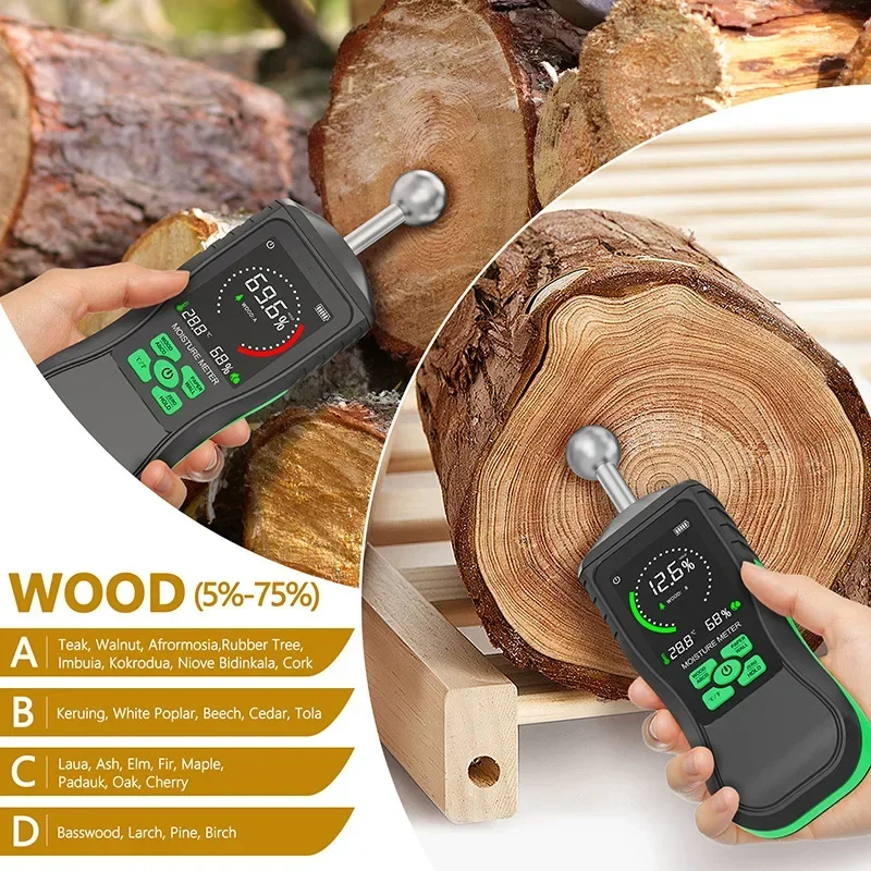 HY18C Digital Wood Moisture Meter Non-contact Timber Damp Detector LCD Screen Hygrometer Alarm Humidity Tester Ball Detector