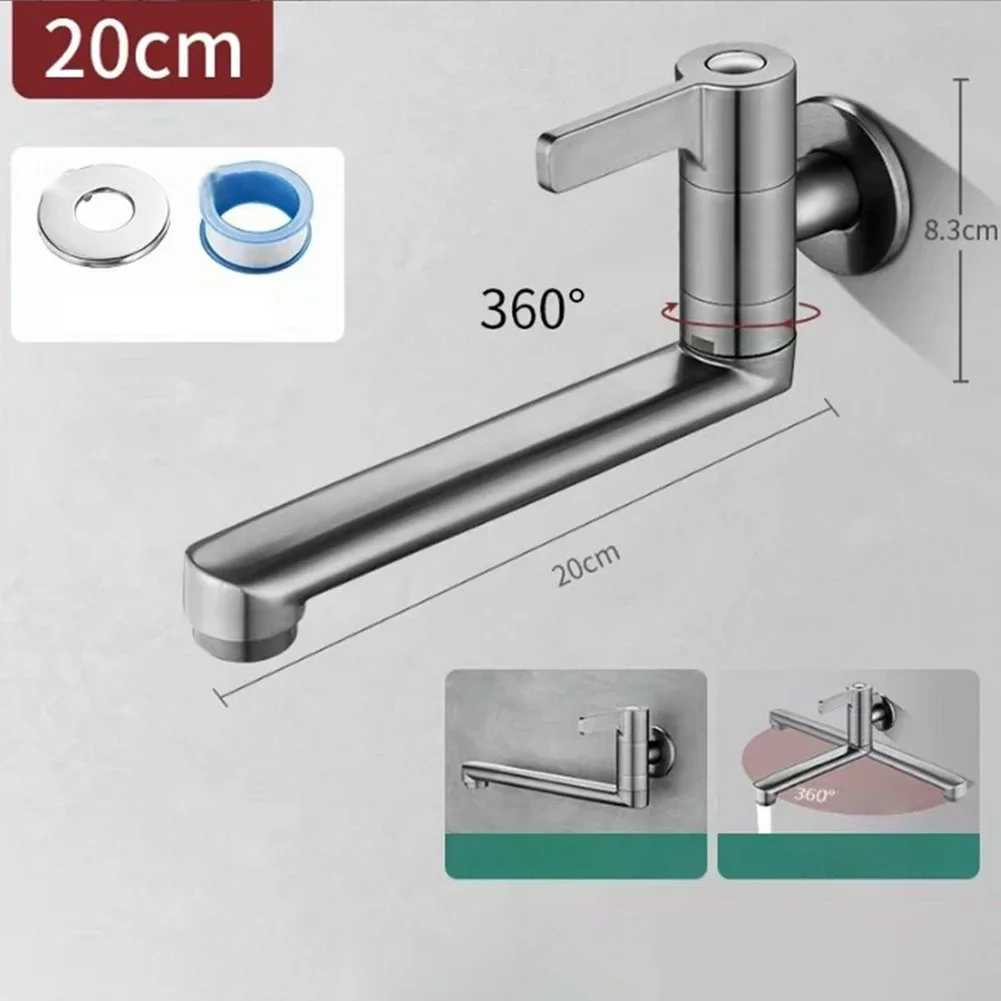 Rubinetto per acqua fredda dal design elegante per montaggio a parete con portata estesa e funzione di rotazione adatto a tutte le attività di pulizia