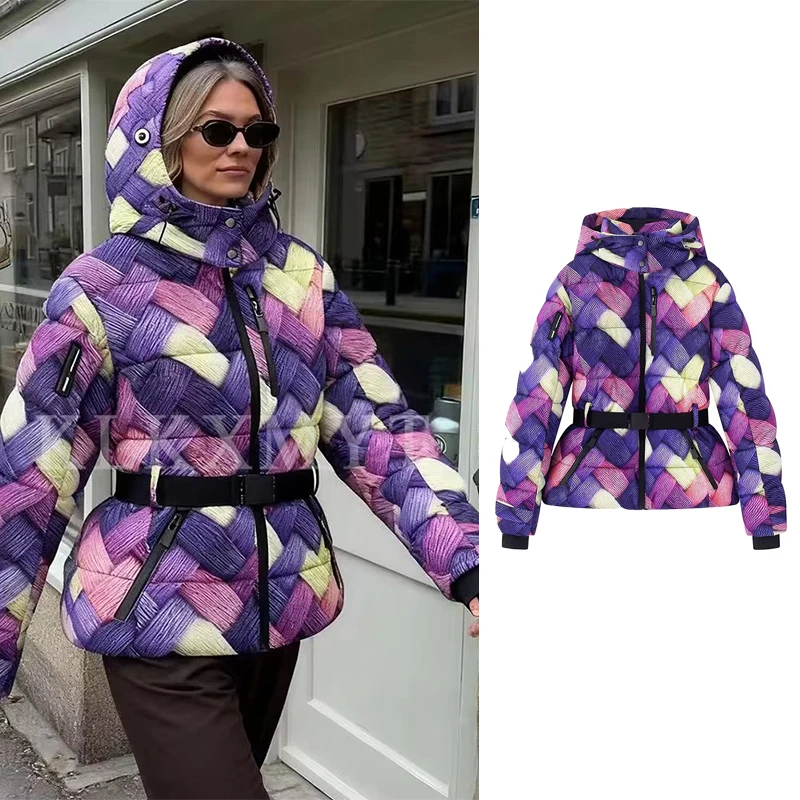 

Женская зимняя куртка 2025, женская новая модная парка с длинным рукавом и молнией с принтом, женское водонепроницаемое пальто для отдыха