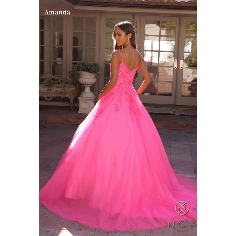 

Amanda Lace Embroidery Prom Gown Spaghetti Strap A-line Evening Formal Elegant Sleeveless Floor-Length Ball Gown Party Dresses