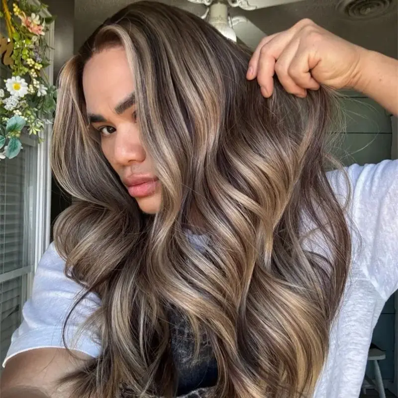 لينة الجسم Wavw شعر مستعار 13x4 أومبير براون الكستناء Balayage شعر مستعار الاصطناعية الدانتيل شعر مستعار أمامي مع الكثافة الطبيعية ألياف مقاومة للحرارة #3