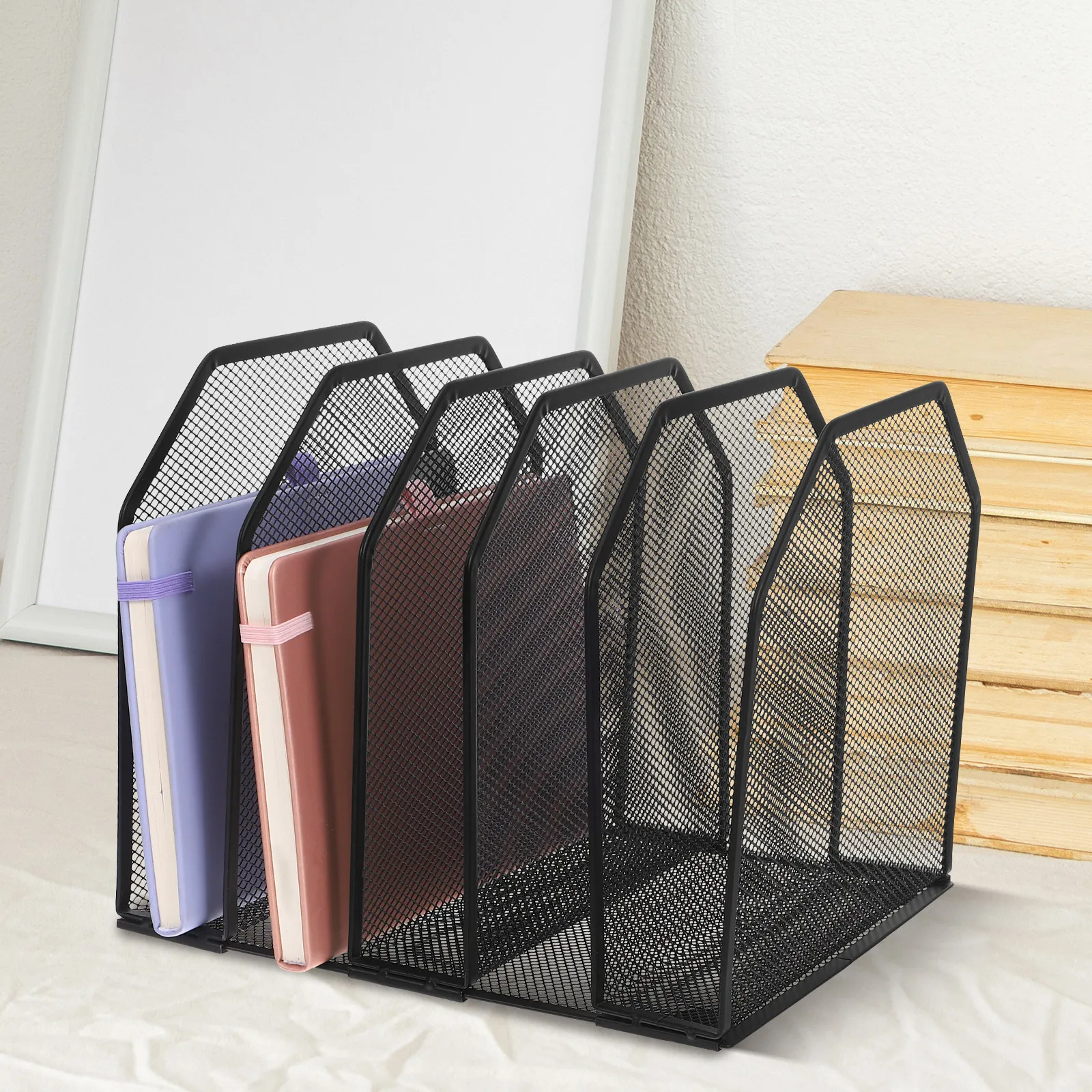 

Metal Desk Mail Organizer Desktop File Holder 5 Vertical Compartments Office Classroom Study Paper Sorter Desk Organizer Tray