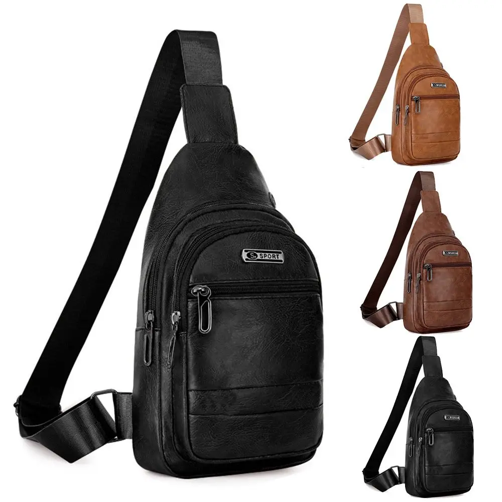 Fashion Travel Men Women Sling Shoulder Bag Multipurpose Zipper Pack Leather Chest Bag