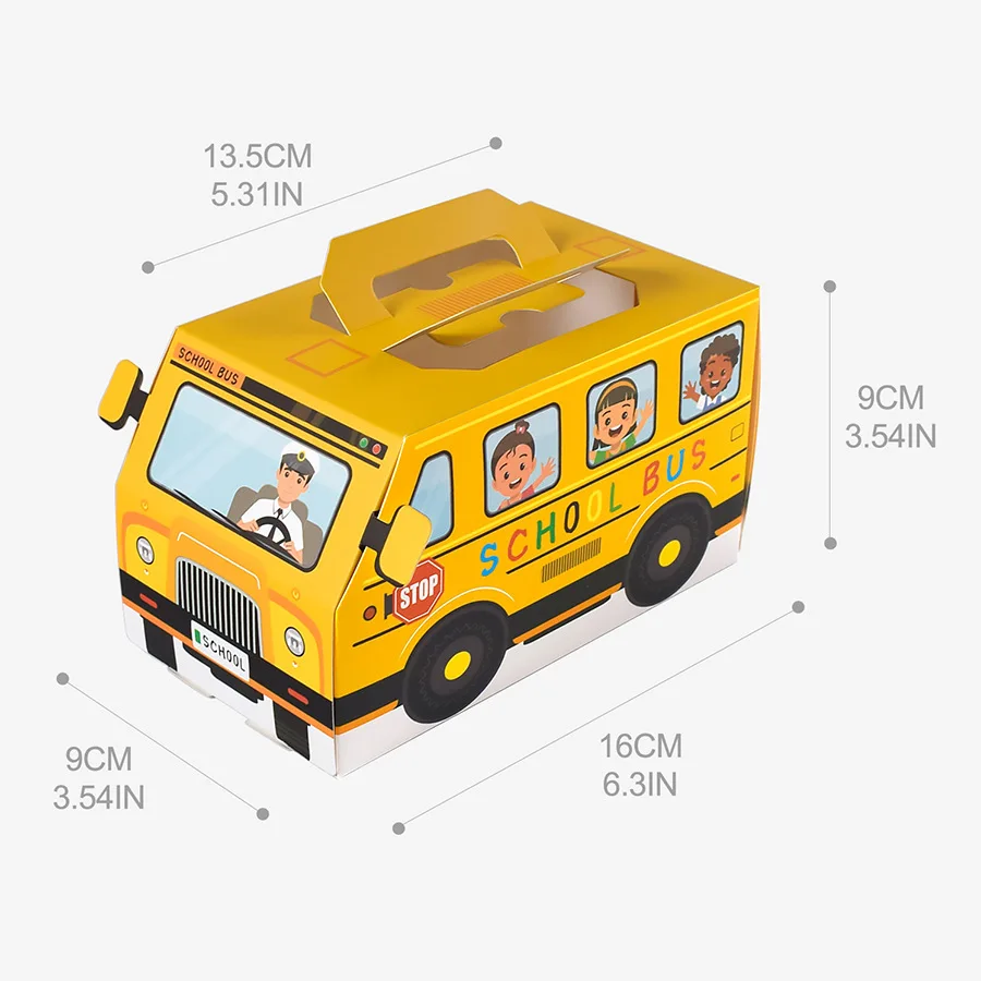 5Pcs Cartoon School Bus Shape Snacks Candy Box Gift Packing Boxes for Kids Birthday Back To School Party Favors Box Decoration