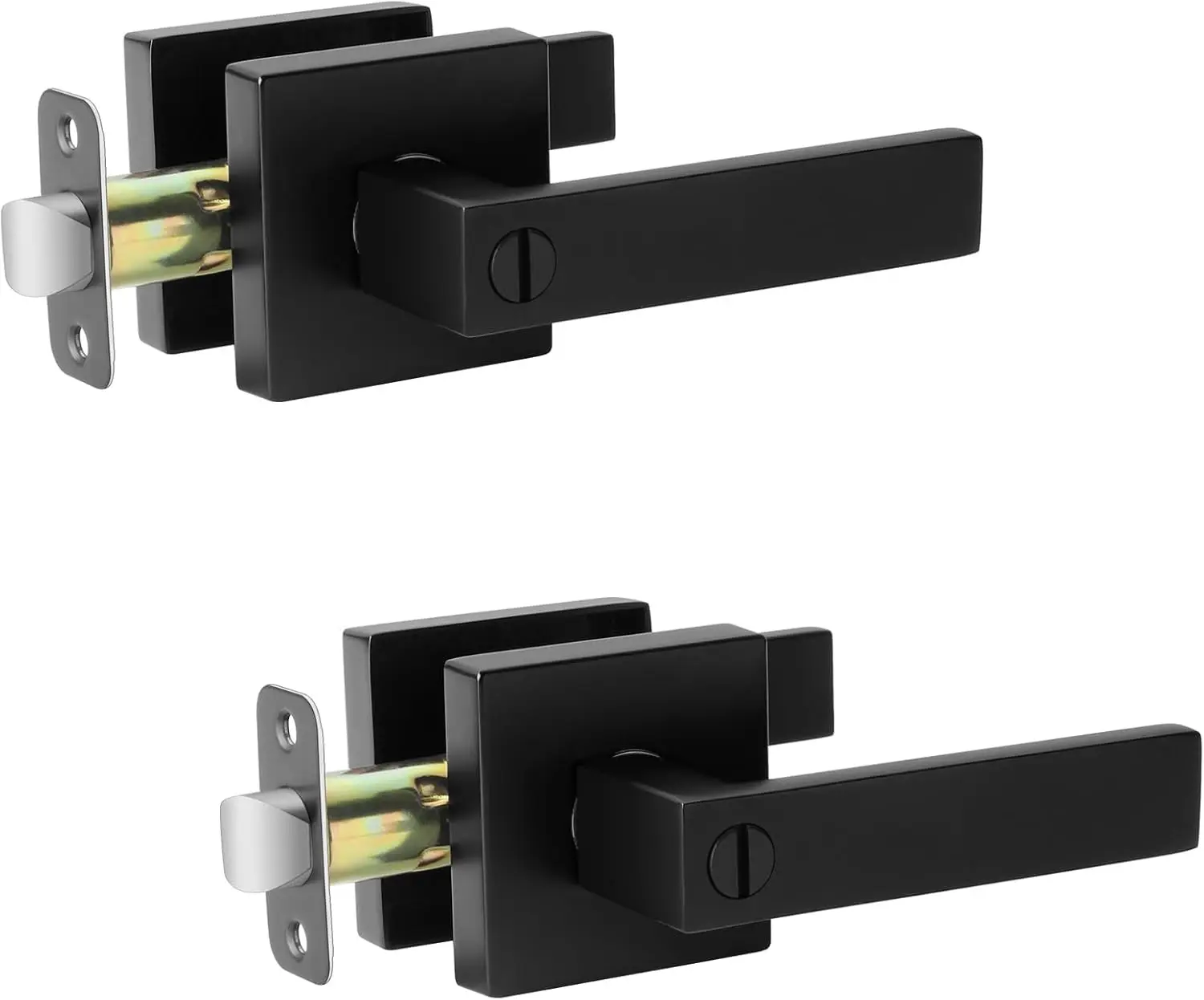 

Keyless Privacy Door Handle Set 2 Pack, Heavy Duty Interior Door Levers for Bedroom or Bathroom, Square Knob with Reversible