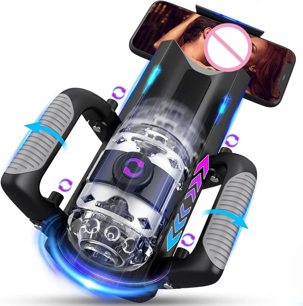 Pocket Pussy 12cm Thrusting Male Penis Pump Male Stroker Masturbator with Handles Phone Holder Sex Toy for Men Male Masturbator