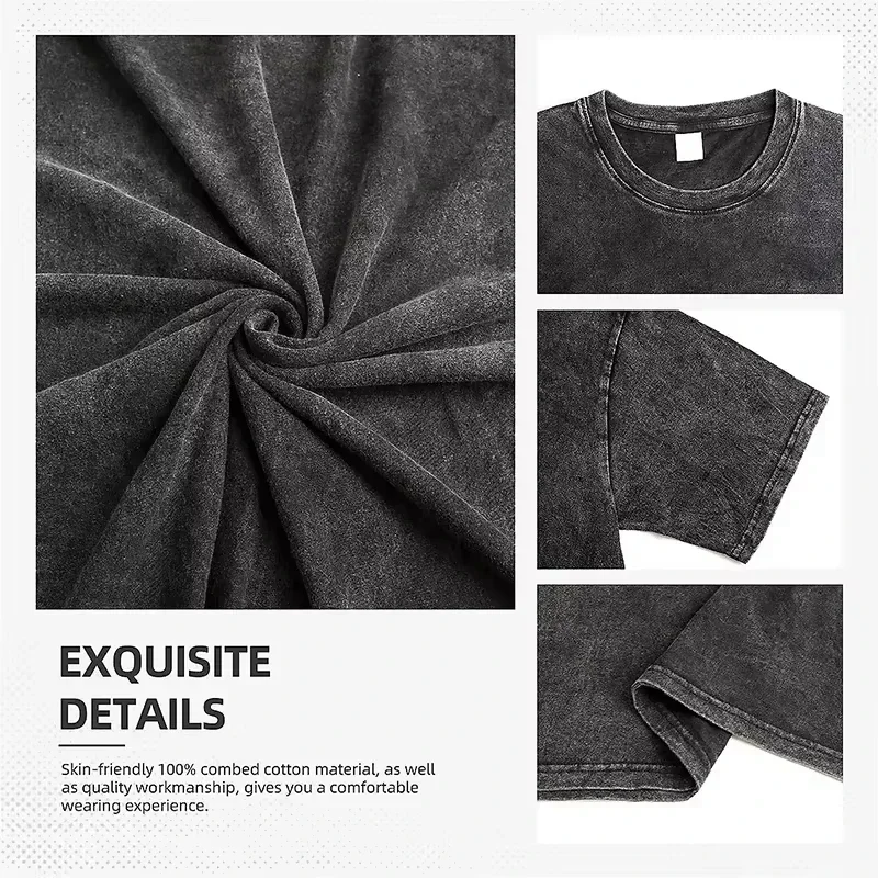 Men's T-Shirt Retro Washed Cotton T-Shirt with Skull and Rose Graphic Casual Drop Shoulder Short Sleeve Round Neck Top Summer