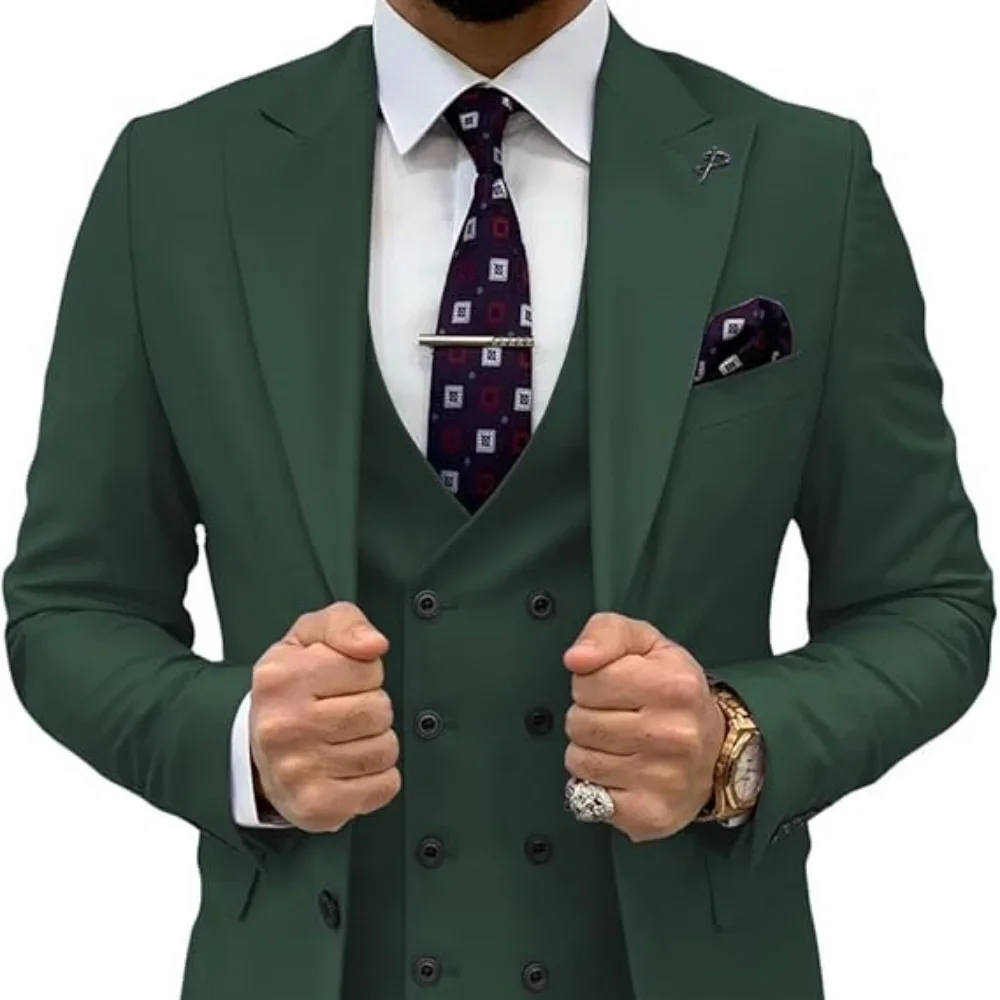 الدعاوى الرجالية 3 قطعة بدلة عمل رجالي الشق التلبيب السترة الزفاف الرسمي العريس السراويل Tux سترة البدلات الرسمية (السترة + سترة + السراويل)