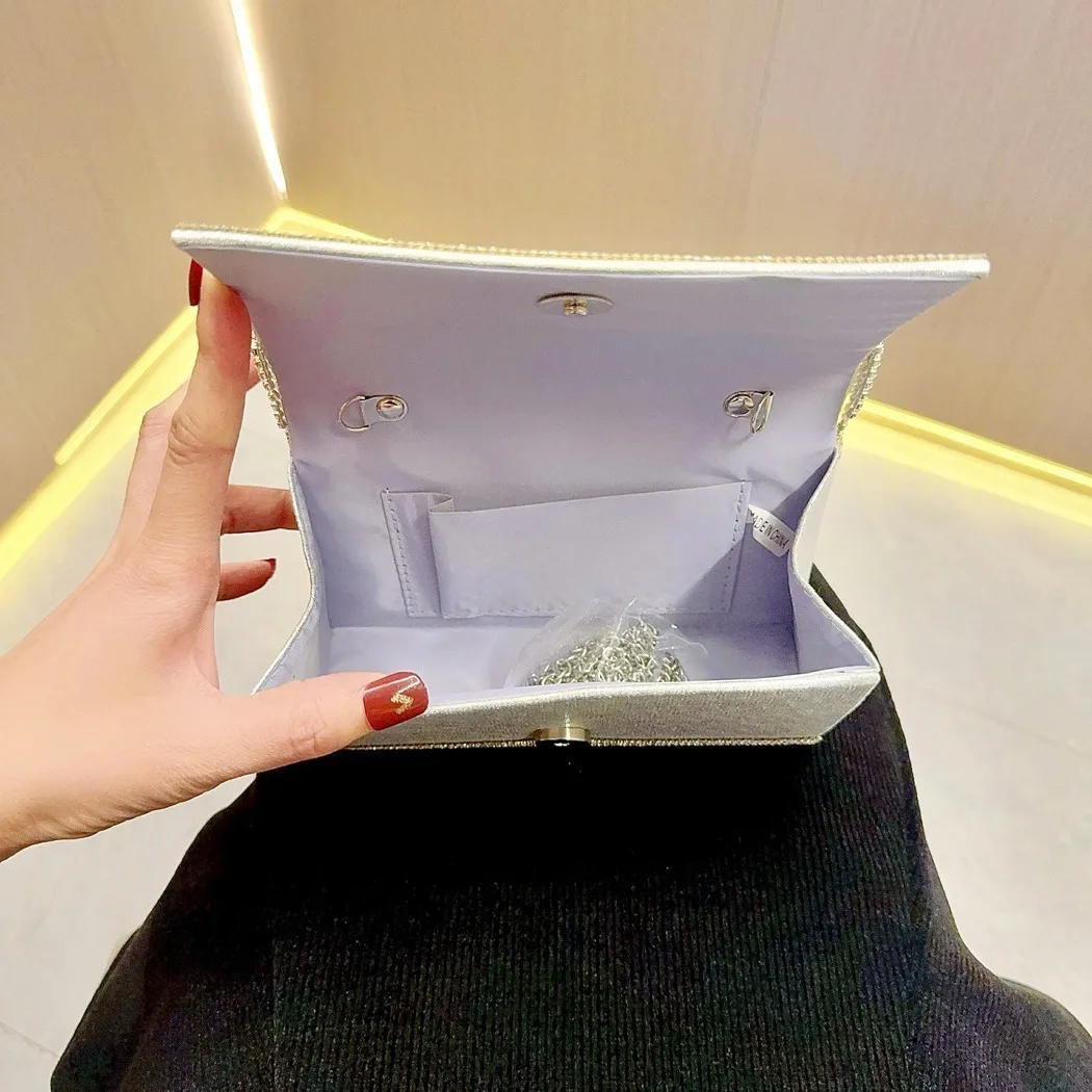 Torebka wieczorowa z frędzlami, zdobiona retro diamentami, damska torba crossbody, twarda, składana torba na ramię z poliestru.