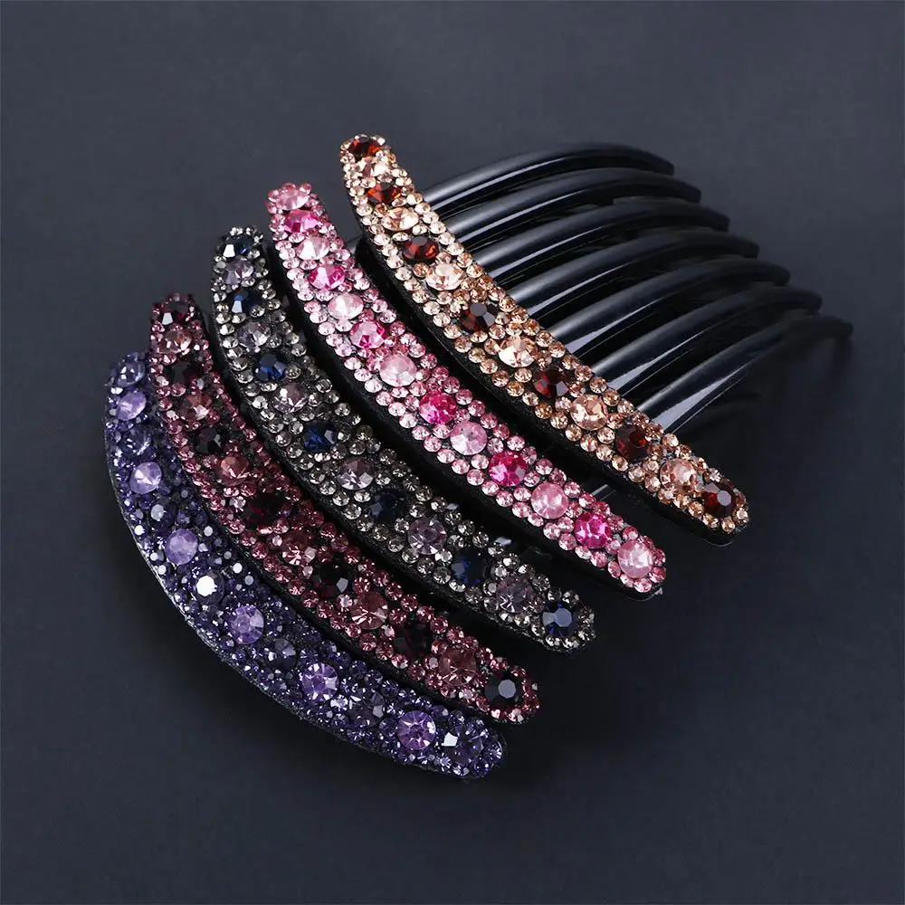 Minority Simple Acrylic Colorful Women Temperament Rhinestone Hair Comb Korean Style Headwear Seven-tooth Comb Hair Accessories