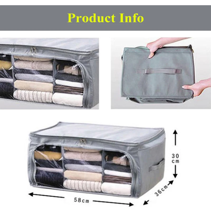 Caja de almacenamiento plegable de doble apertura, organizador de carbón de bambú visible, lado superior, doble apertura