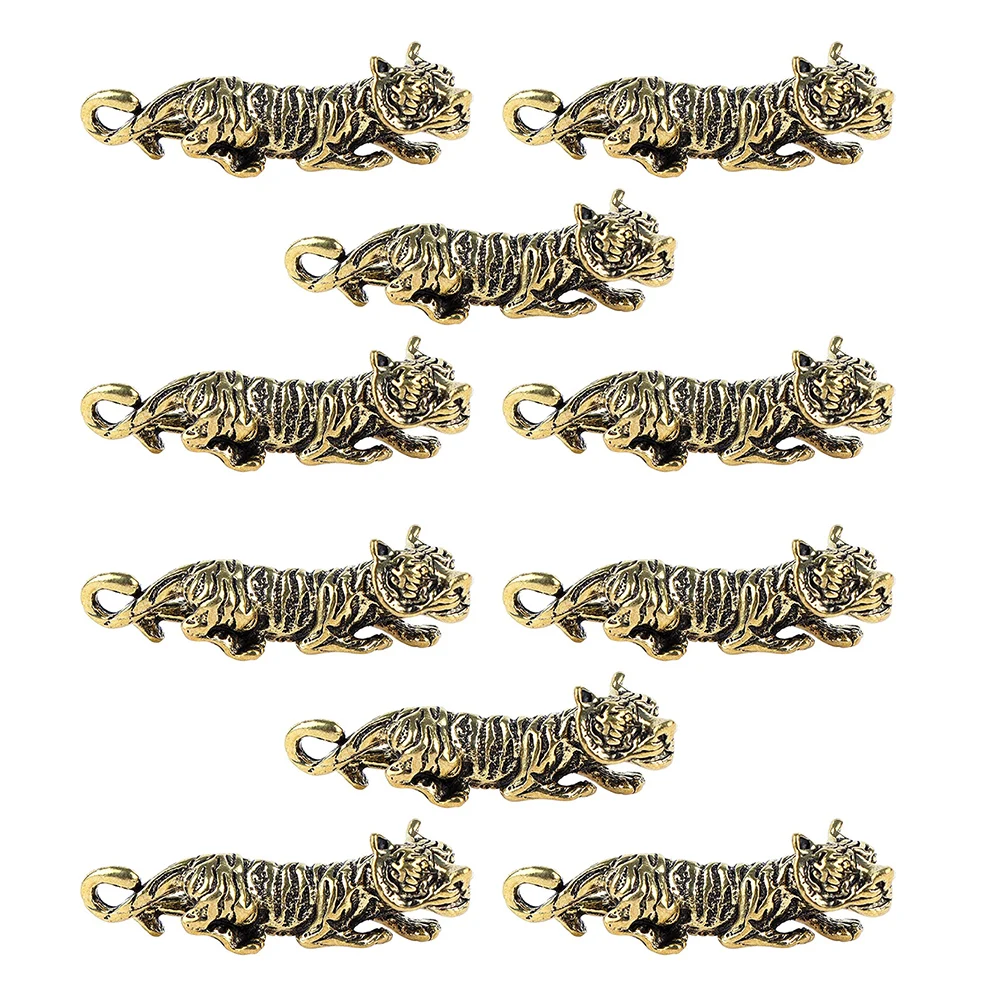 

10pcs Tiger Keychain Brass Pendants Decorative Ornaments Craft Desk Accessories Hanging Office Home Use
