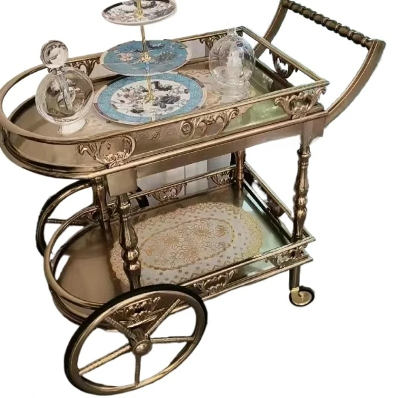 

Palace Hotel Trolley Dining Cart Gold Antique Steel Medieval French Vintage Utility Car Hotel Restaurant Trolley Family