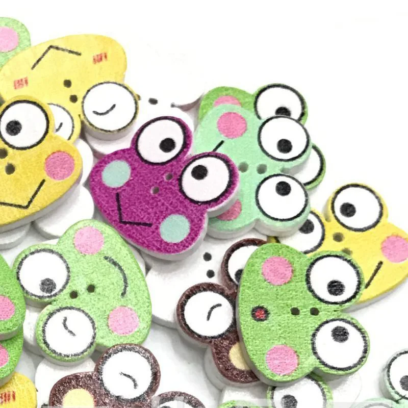 50PCS 20MM Mixed Cartoon Frog Head Sewing Wood Buttons for Kids Clothes Scrapbooking Decorative Handicraft DIY Accessories