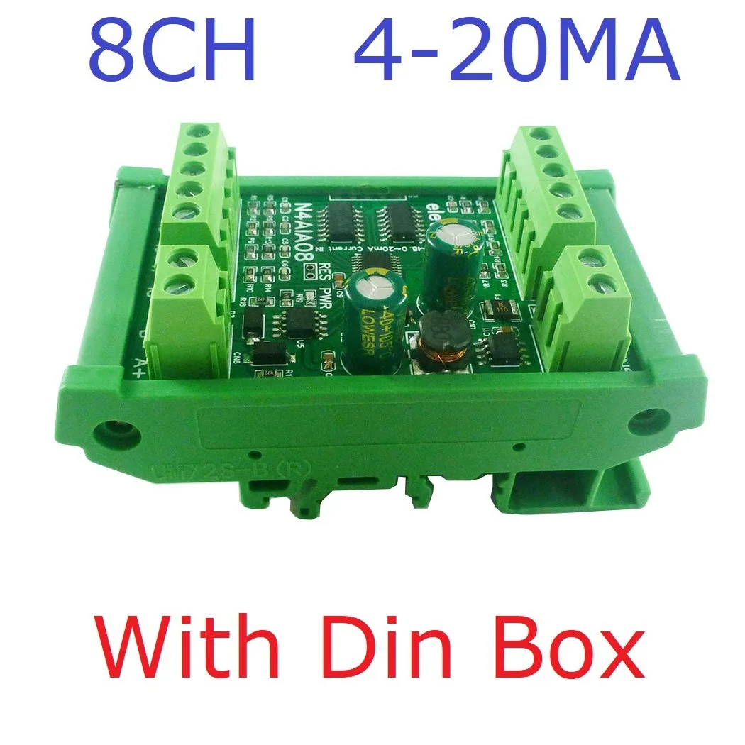 ​8 Channel 4-20MA to RS485 Current Analog Input Collector MODBUS RTU Board DC 7-25V for PT100 K Thermocouple Pressure Sensor