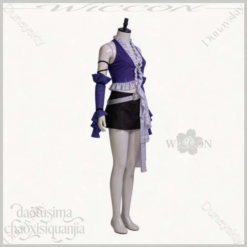 Y2K Jirai Kei Yuna Purple Halter V-neck Ruffle Frill Cropped Cos Top Cosplay Anime Game FFFX Costume Idol Stage Outfit Halloween view 5