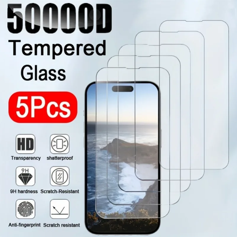 5Pcs Original Screen Protector glass For iPhone 16 15 14 13 12 11 Pro Max For iphone 7 8 Plus X XR XS Tempered Protective Glass