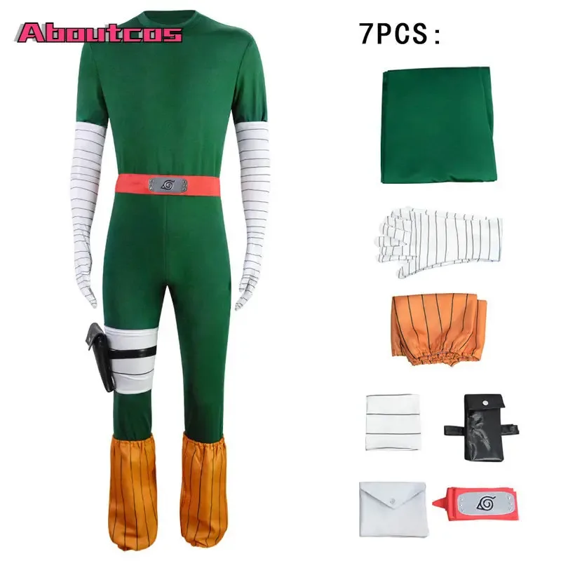

New ❤2025 Aboutcos Anime Rock Lee Cosplay Costume Jumpsuit Outfits Halloween Carnival Suit ☆ ☆ ☆